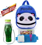 Combo of Fabric School Bag, Water Bottle with Lunch Box for Kids 