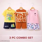 Hosiery Cotton Printed Clothing Set for Kids, Multicolor, Pack of 3 