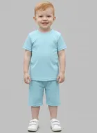 Cotton Blend Solid Clothing Set for Boys, Aqua Blue 