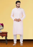 Cotton Blend Embroidered Kurta for Men (Pink, S)