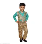 3 Pcs Suit for Boys (Green & Golden, 1-2 Years)