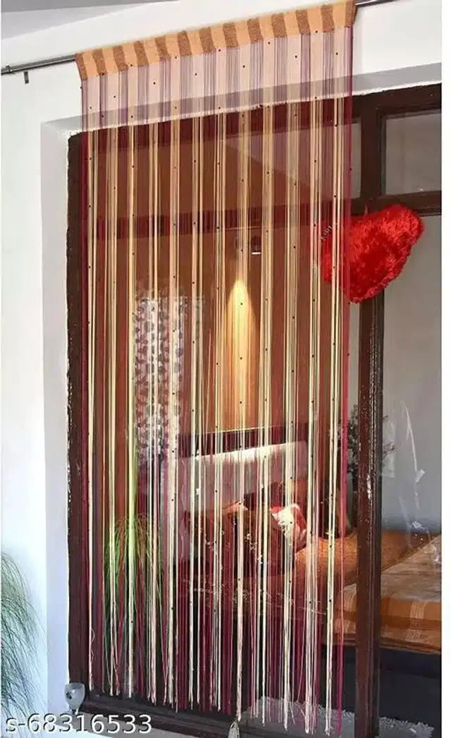 Polyester Beads Curtain for Door (Red & Yellow, 7 Feet)