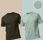 Polyester Round Neck T-shirt for Men, Multicolour, Pack of 2 