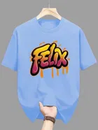Polyester Printed Half Sleeves T-Shirts For Men, Light Blue 