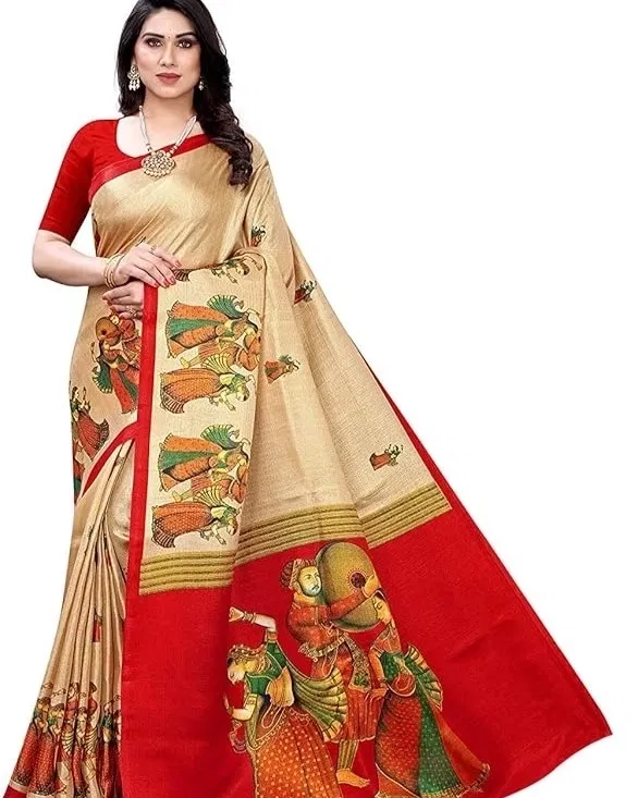 Art Silk Saree for Women (Multicolour, Free Size)