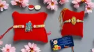 Metal 2 Pcs Rakhi with Greeting card, Roli 