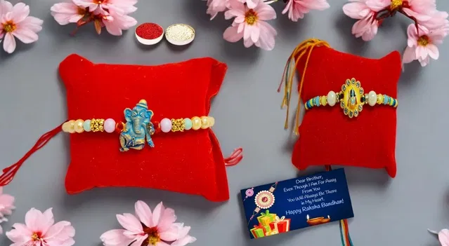 Metal 2 Pcs Rakhi with Greeting card, Roli (Multicolor, Set of 1)