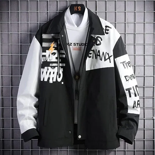 Fleece Printed Spread Collar Sweatshirt for Men (Black, XL)