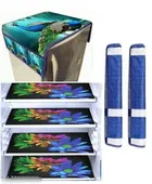 Knit Printed Fridge 4 Pcs Mat with 2 Pcs Handle & Top Cover 