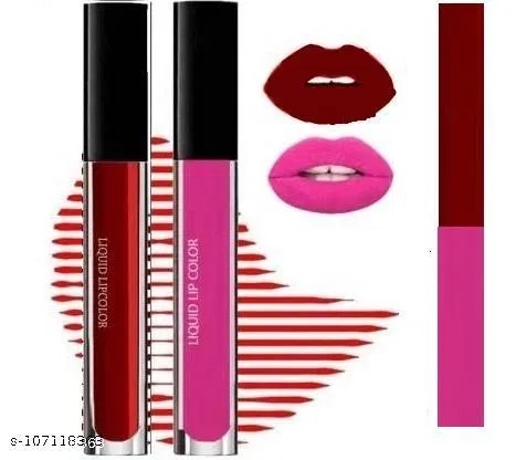 Professional Matte Liquid Mousse Beauty Lipstick Combo Pack Of 2 [Red Edition,Pink shade]