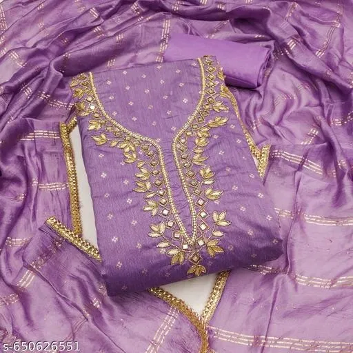 Chanderi Cotton Punjabi/All Over Suits Semi-Stitched Suits (Purple, 6.85 meter for Women (3XL)