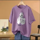 Cotton Blend Printed T-shirt for Women, Purple 