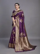 Litchi Silk Zari Woven Saree for Women, Purple 