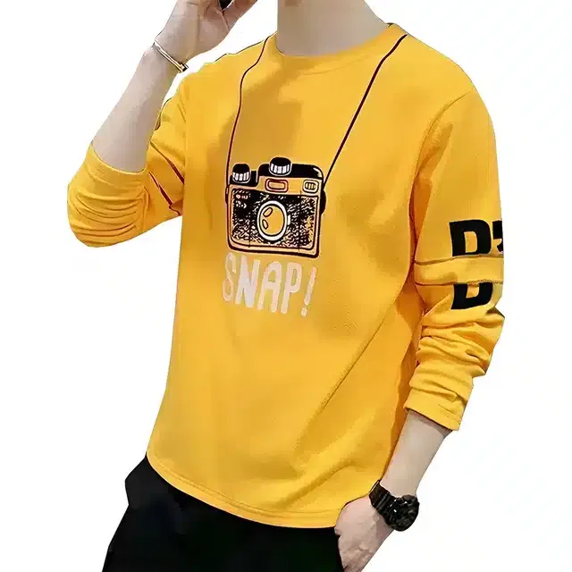 Men's Round Neck T-Shirt (Mustard, M)