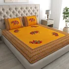 144 TC Fitted  Jaipuri Prints Double Bedsheet with 2 Pillow Cover 100% Cotton (Traditional Yellow)