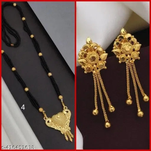 Alloy Mangalsutra with 1 Pair Earrings for Women (Multicolor, Set of 2)