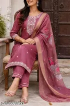 Embroidered Chanderi Cotton Kurta Set for Women 