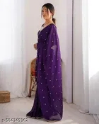 Georgette Embellished Saree for Women, Purple 