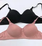 Cotton Blend Padded Solid Bras for Women, Black & Pink, Pack of 2 