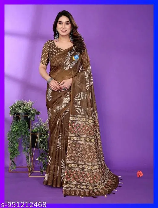 Linen Cotton Saree for Women (Multicolor, Free Size)