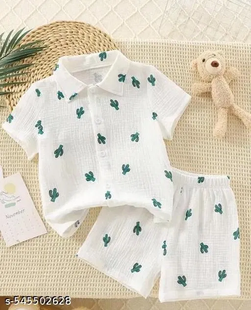 Cotton Blend Shirt and Short Set for Boys (White, 0-6 Months)