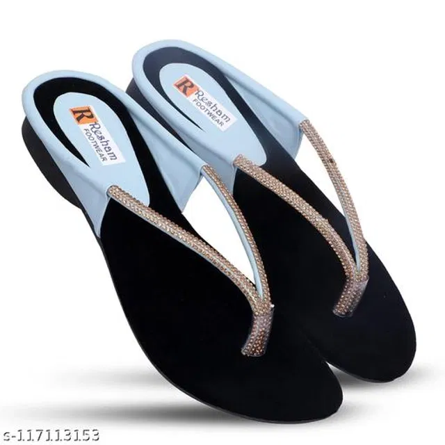 Flats for Women (Sky Blue & Black, 6)