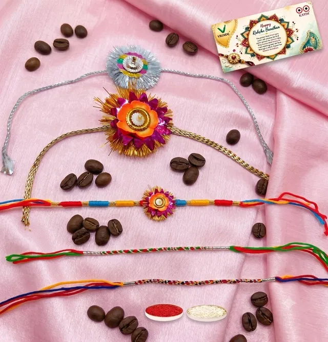 Fabric Rakhi, Pack of 5 (Multicolor, Free)