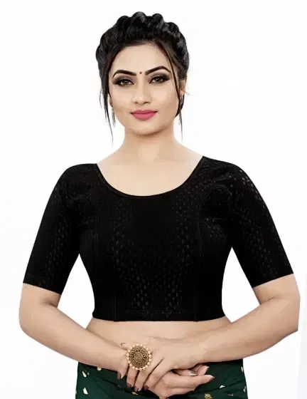 Readymade Stretchable Polyester Blouses for Women ,Black (XL)