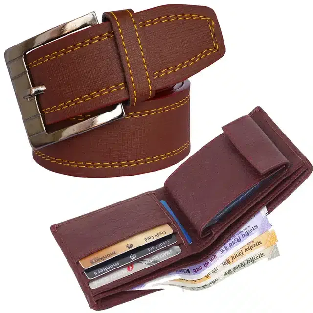 Synthetic Wallet with Formal Belt for Men (Multicolor, Pack of 2)