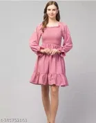 Crepe Dress for Women (Pink, L)