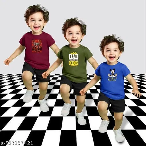 Cotton Blend Printed Clothing Set for Boys, Multicolour, Pack Of 3 (12-18 Months)