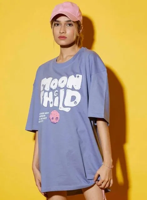 Round Neck Printed T-Shirt for Women (Lavender, XL)