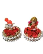 Metal Decoretive Pooja Thali, Multicolour Pack of 2