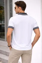 Casual Wear Polo Neck Cotton Blend T-Shirt for Men, White 