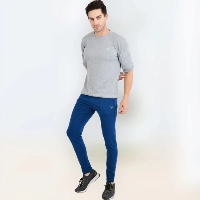 Lycra Nylon Logo Printed Track Pant for Men (Royal Blue, M)