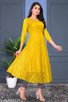 Net Kurti for Women,  Yellow  