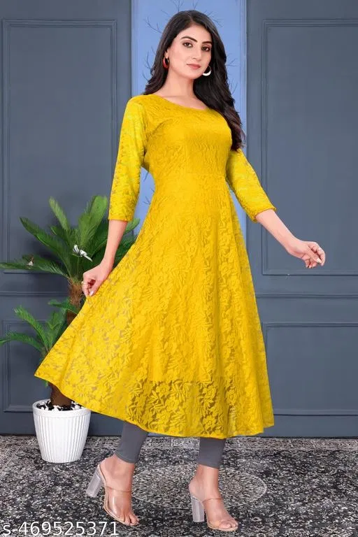 Net Kurti for Women,  Yellow  (S)