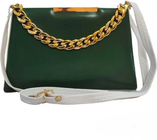 Heavy Golden Chain Solid Color Women Small Sling Bag (Green)
