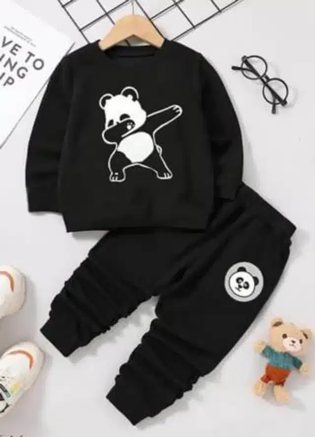 Hosiery Printed Top & Bottom Set for Kids (Black, 12-18 Months)