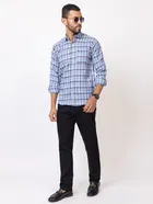 Cotton Blend Checkered Shirt for Men, Blue 