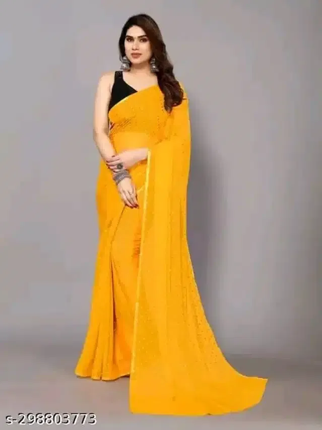 Chiffon Printed Saree for Women (Yellow, 6.1 m)