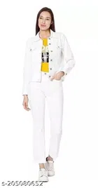 Cotton Solid Jacket for Women (White, S)