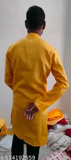 Cotton Solid Kurta for Men, Yellow 