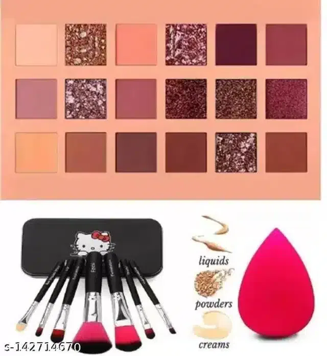 Eye Shadow Palette with 7 Pcs Makeup Brushes & Blender (Multicolor, Set of 3)