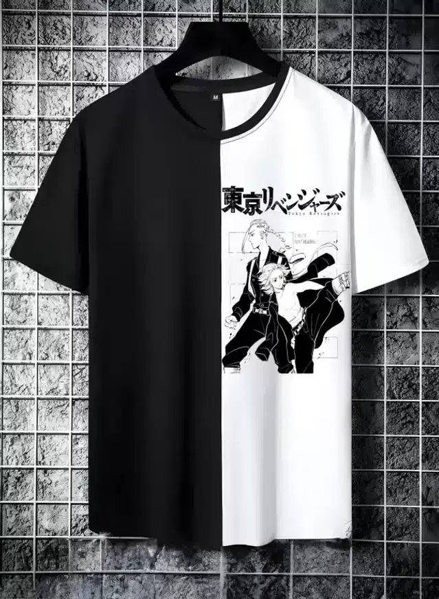 Half Sleeves T-Shirt for Men (Black & White, S)