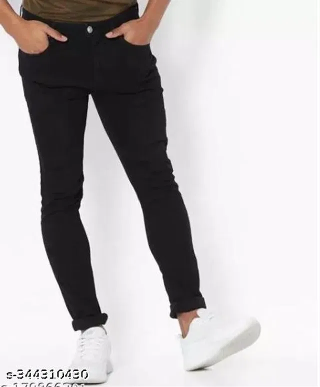 Denim Slim Fit Jeans for Men (Black, 28)