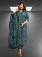 Cotton Blend Printed Kurti with Pant & Dupatta Set for Women (Multicolor, XXS)