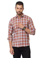 Cotton Blend Checkered Shirt for Men, Orange 