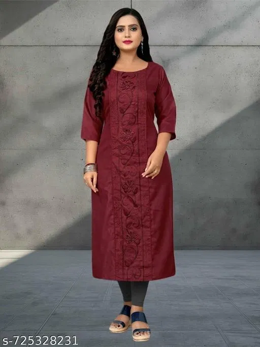 Floral Embroidered Cotton Kurti for Women (Maroon, 6XL)