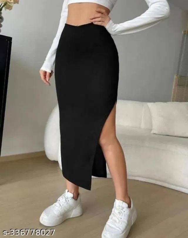 Cotton Blend Skirts for Women (Black, 32)